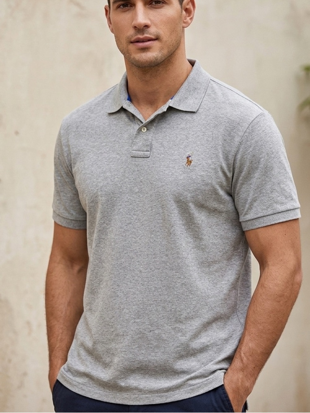 Polo RALPH LAUREN Grey Pima Soft Touch 100% Cotton Pullover Polo Shirt Mens XXL